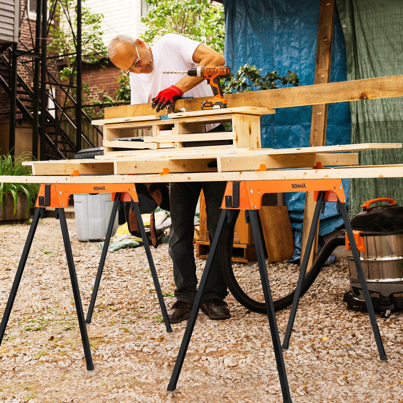 Folding Saw Horses 2 Pack Sawhorse Portable Heavy Duty 1366 LBS Weight Capacity