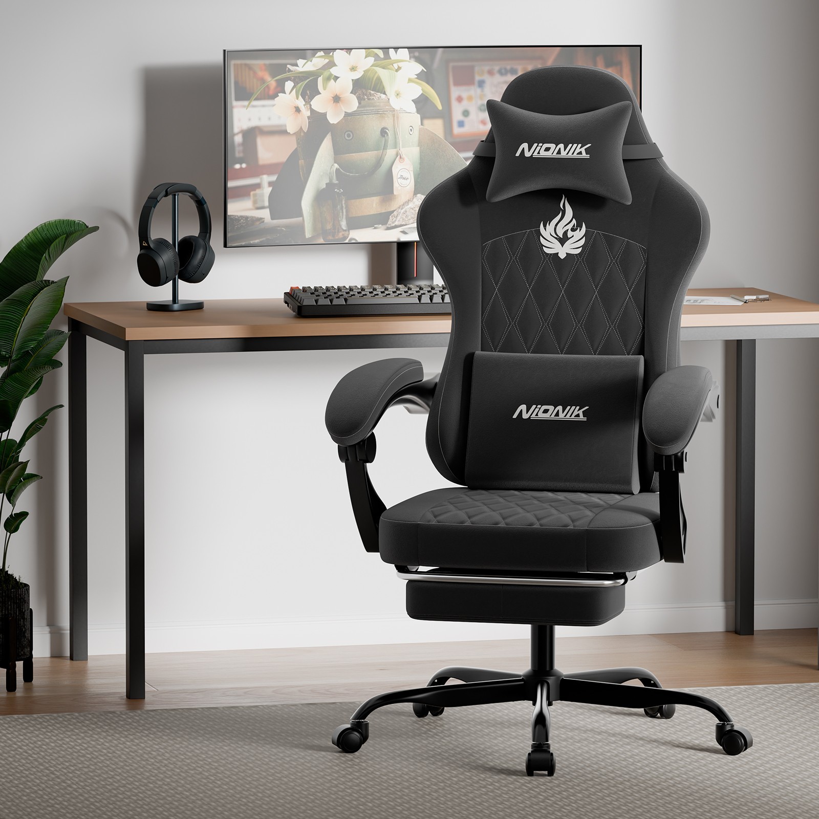 Gaming Chair with Footrest and Lumbar Support Height Adjustable Gaming Chair
