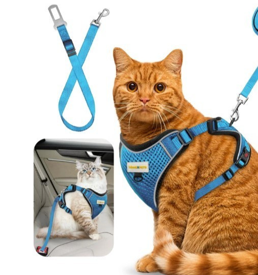 Escape Proof Reflective Cat Harness, Leash & Seatbelt Because YOUR CAT HAS PLANS