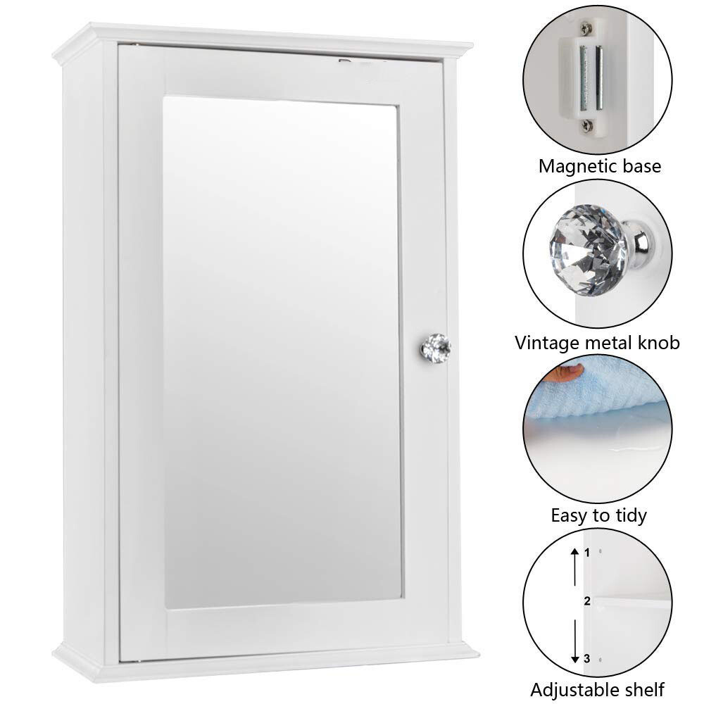 Mirror Door Wall Mount Hanging Medicine Cabinet Bathroom Storage Shelf Organizer