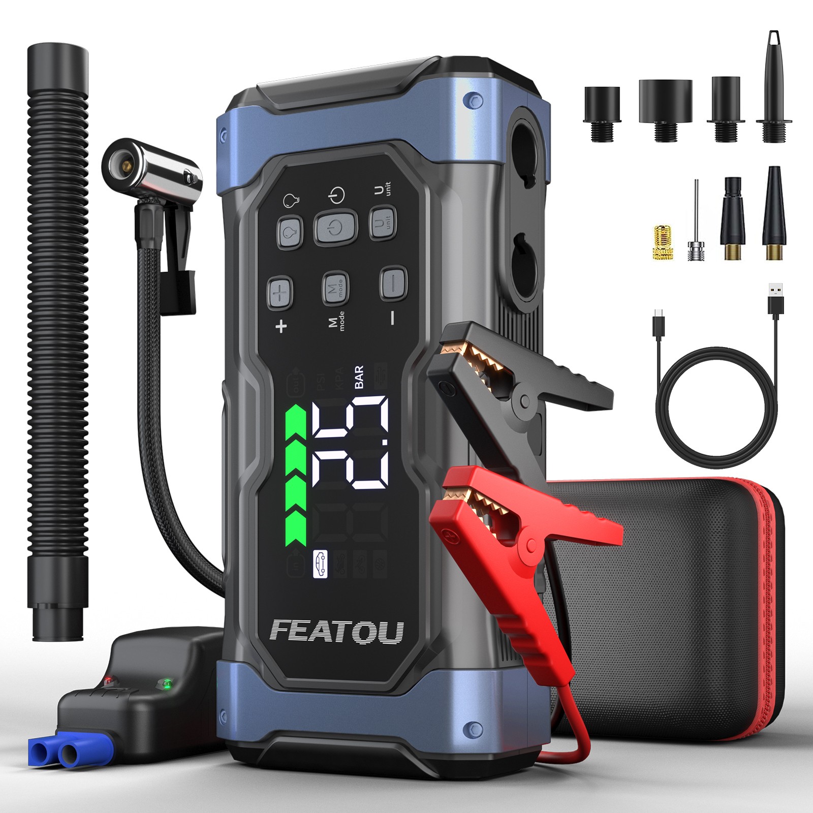 Featou 9000A 24000mAh 12V Car Jump Starter with Air Inflator/Deflator Compressor