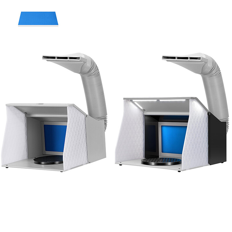 Airbrush Paint Spray Booth Kit Dual Fans w/ 4 LED Lights Turn Table, Filter Hose