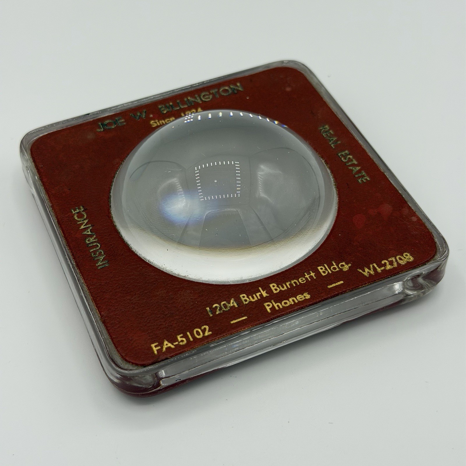 Vintage Glass Advertising Bubble Magnifier/Paperweight - Real Estate Insurance ￼