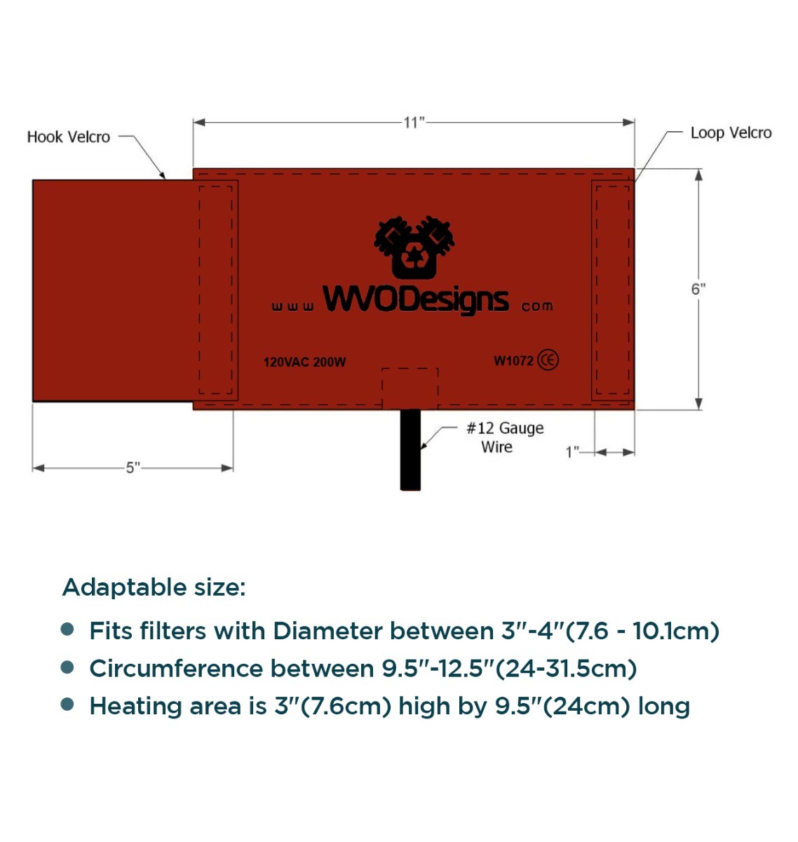 Fuel Filter Heater Wrap 200W 120V - Large