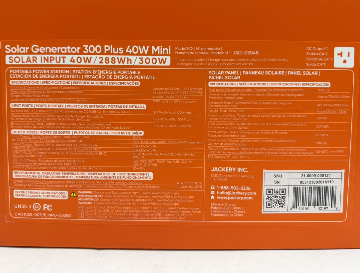 Jackery 300 Plus Portable Power Solar Generator/40W Solar Panel (CP2019584)