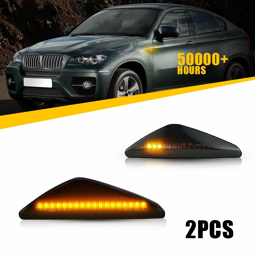 Smoked LED Fender Side Marker Light Turn Signal For BMW X3 F25 X5 E70 X6 E71 E72