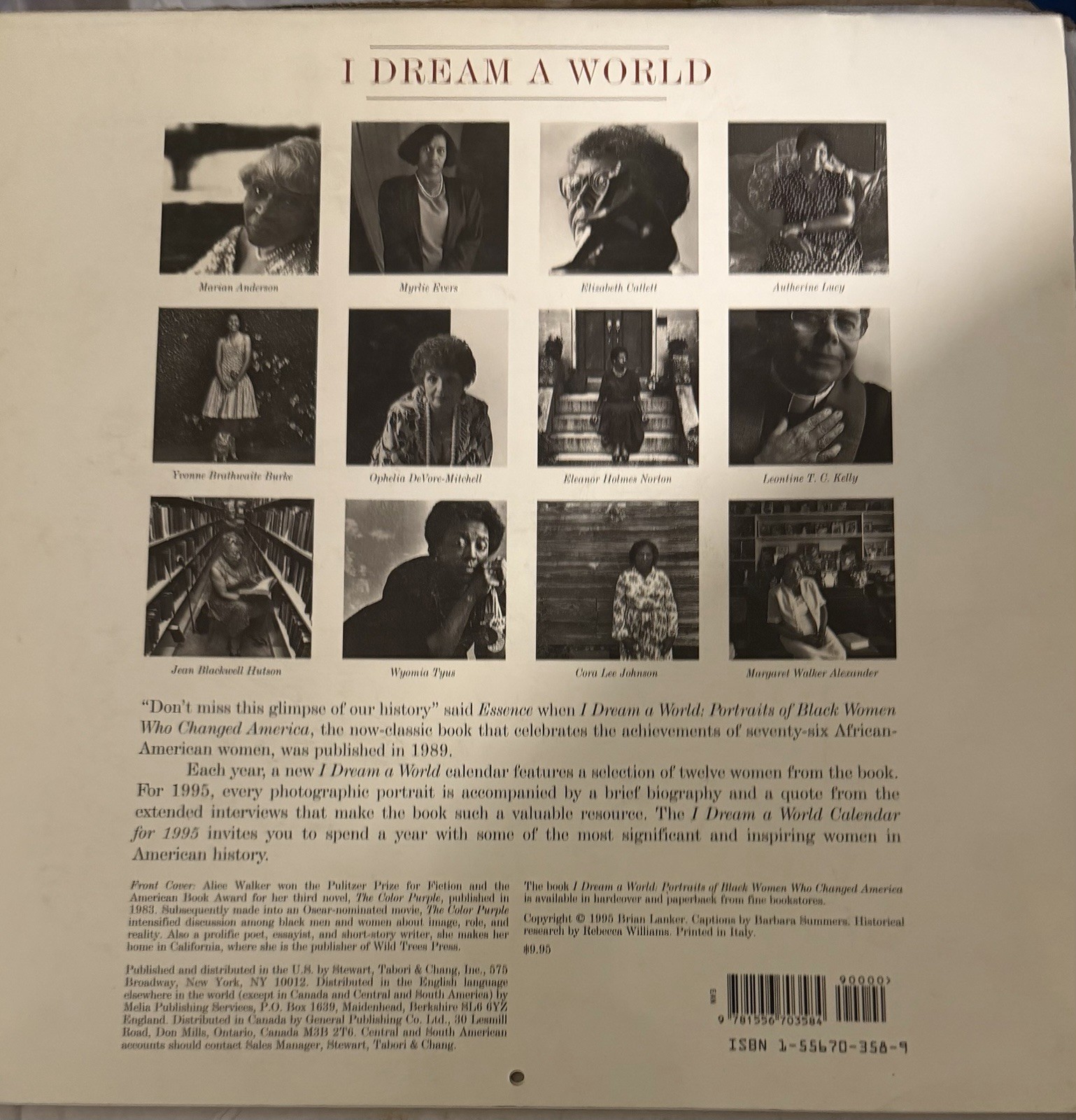 Vtg 1993 Frameable Calendar I Dream A World Alice Walker, Author On Cover