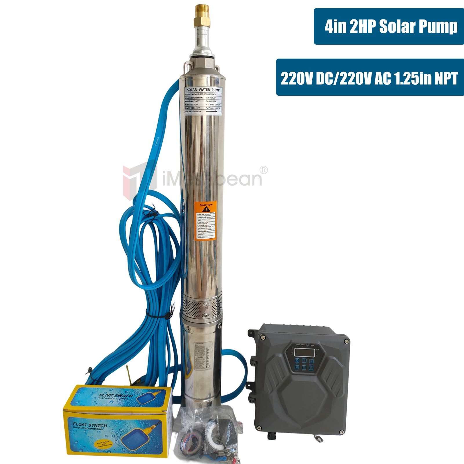 4" AC/DC Solar Powered Bore Well Water Pump 2HP Submersible Hybrid Deep 220V