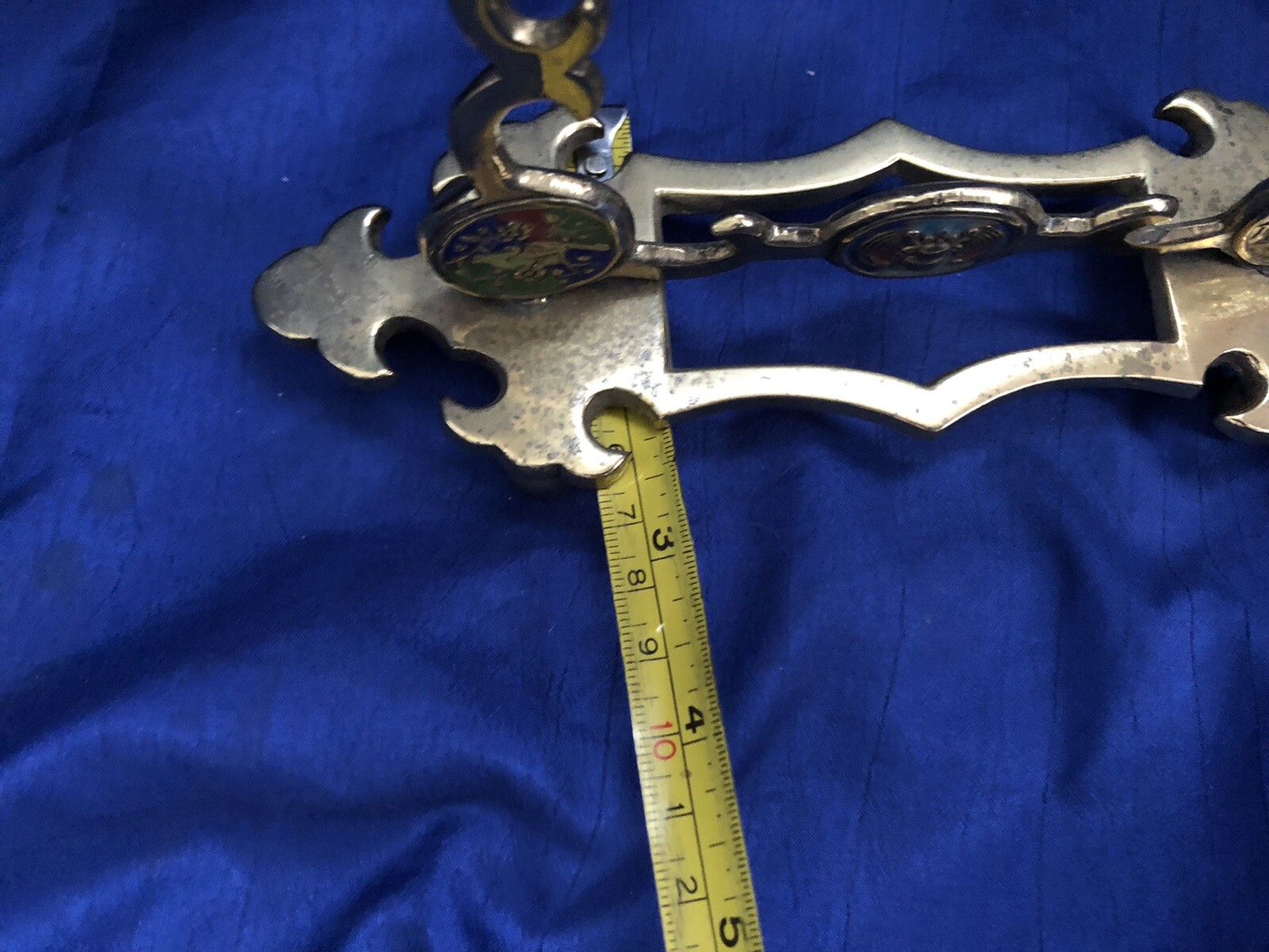 Vintage Antique Chinese Cloisonné Brass Gong Temple Bell Frame (No Bell) Symbols