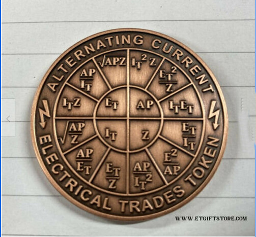 AC & DC Ohms Law Wheel Formulas Medallion COIN Electrician Gift - 1 OUNCE COPPER