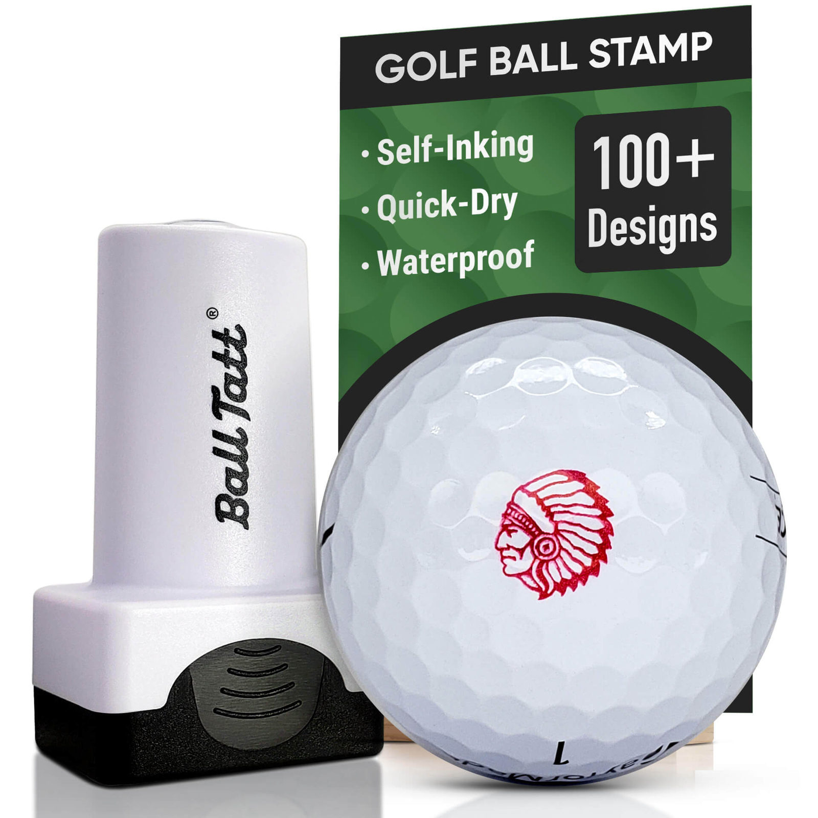 Ball Tatt - Indian Chief Golf Ball Stamp Marker Fast-Dry Self-Inking Ball Stamp