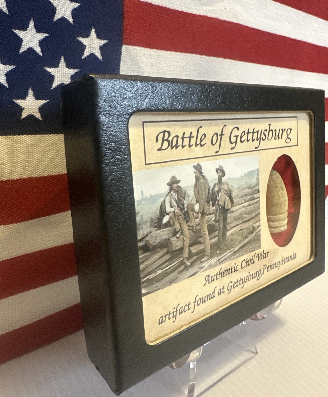 Dropped Civil War Bullet from Gettysburg in Matted COLOR Display Case with COA