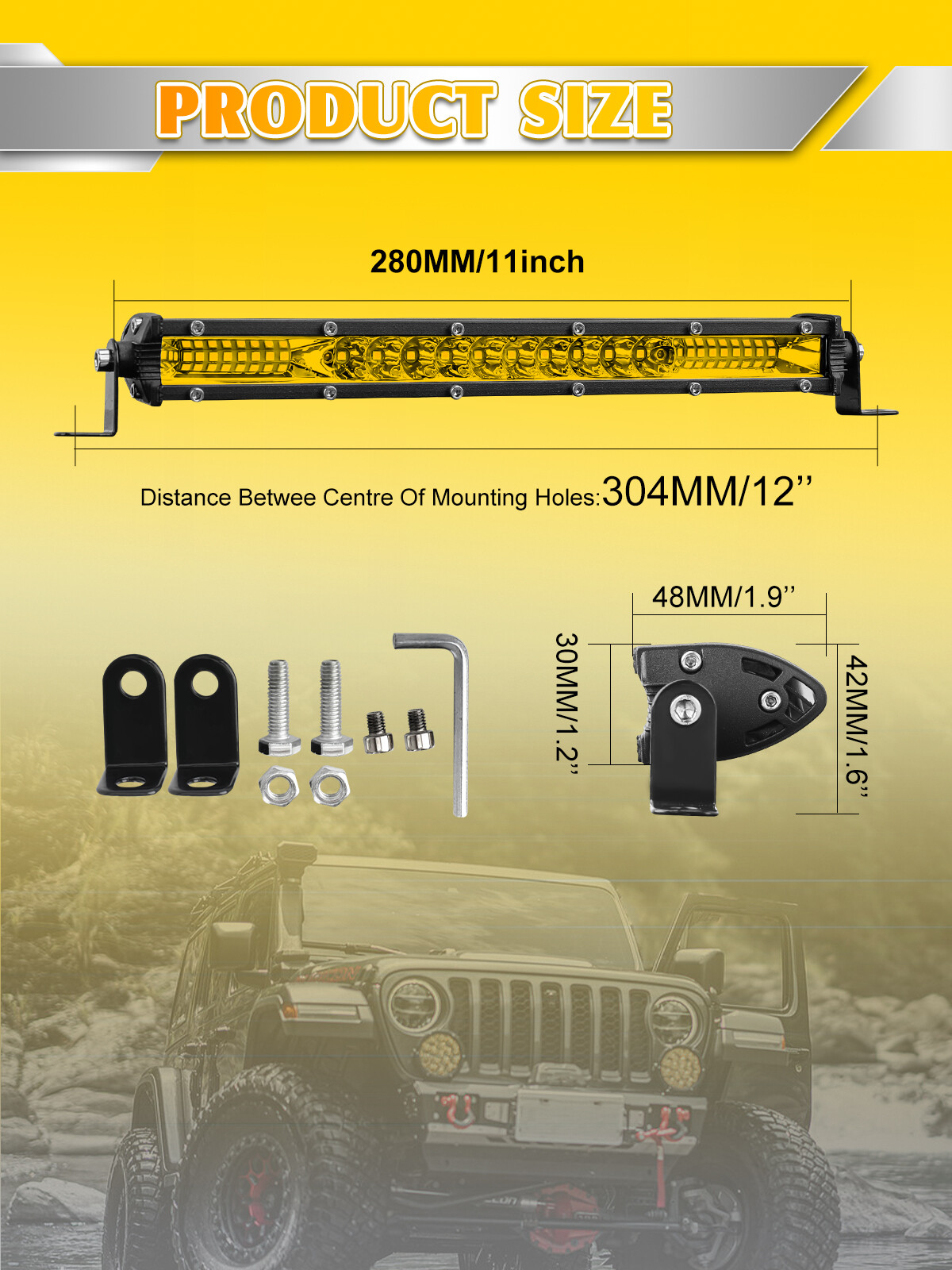 12 inch Amber LED Light Bar Single Row Thin Fog Work Driving Truck UTV ATV Boat