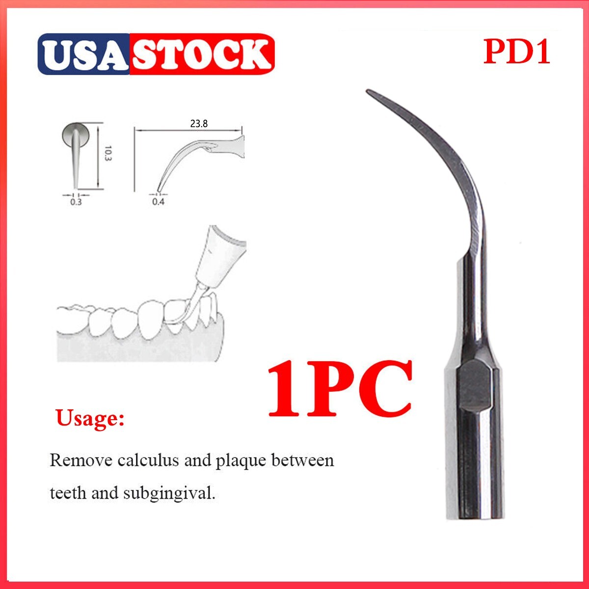 10 * PD1 Dental Ultrasonic Piezo Scaler Perio Tips Fit DTE/SATELEC Handpiece