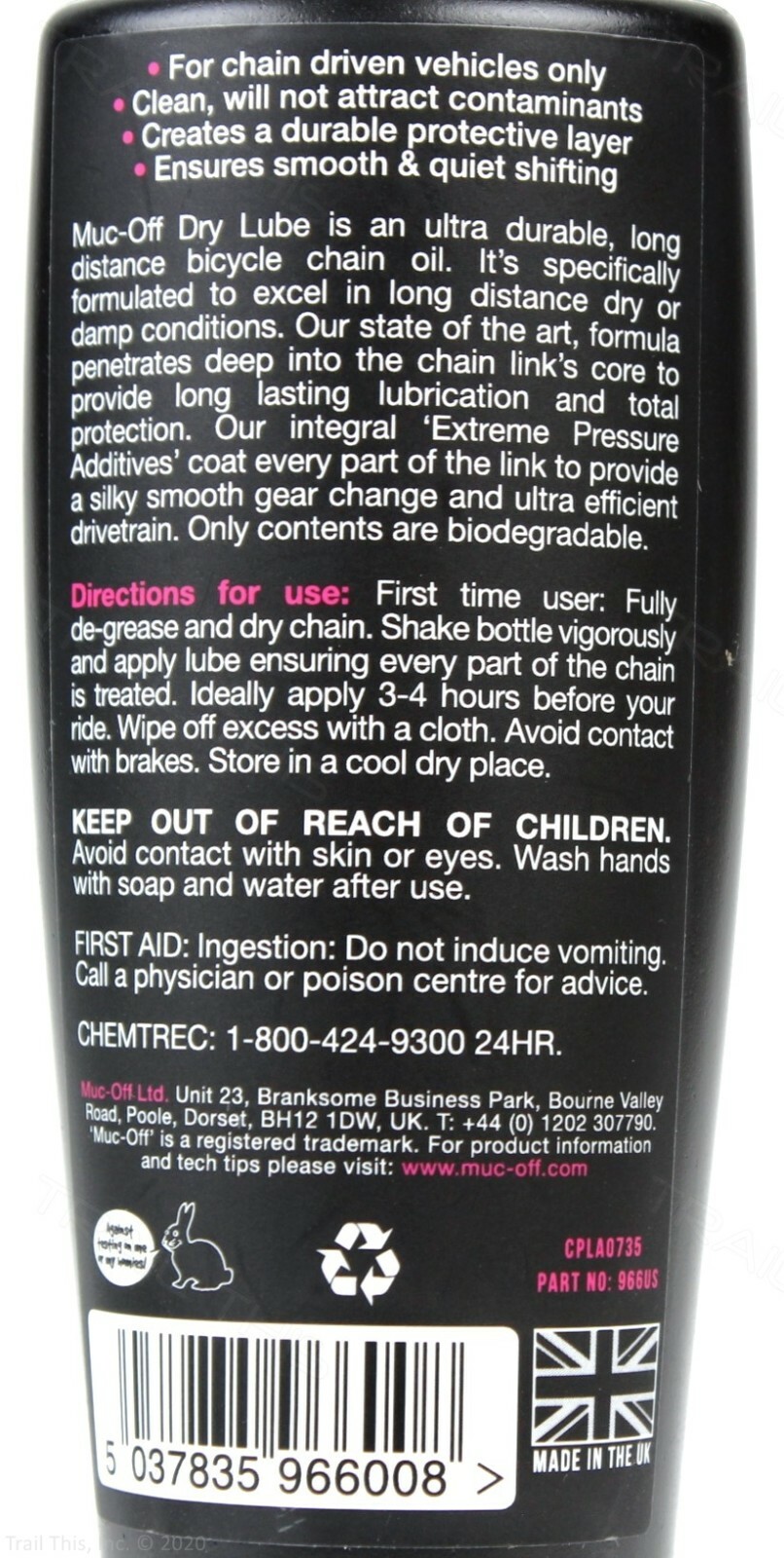 Muc-Off Dry 120ml Bicycle Chain Lube Bottle Road/MTB/CX Biodegradable 4oz