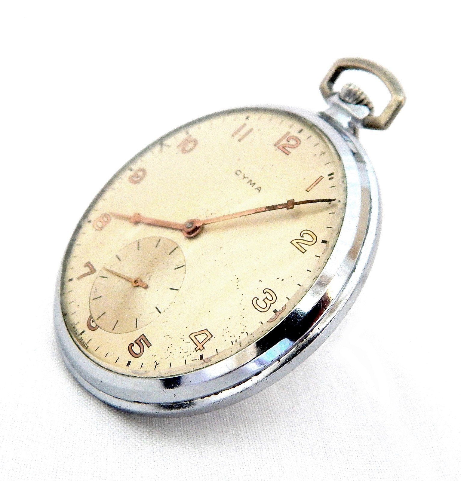 Antique Pocket Watch CYMA 15 Jewels Open Face Case Steel 48mm Circa 1920 Working