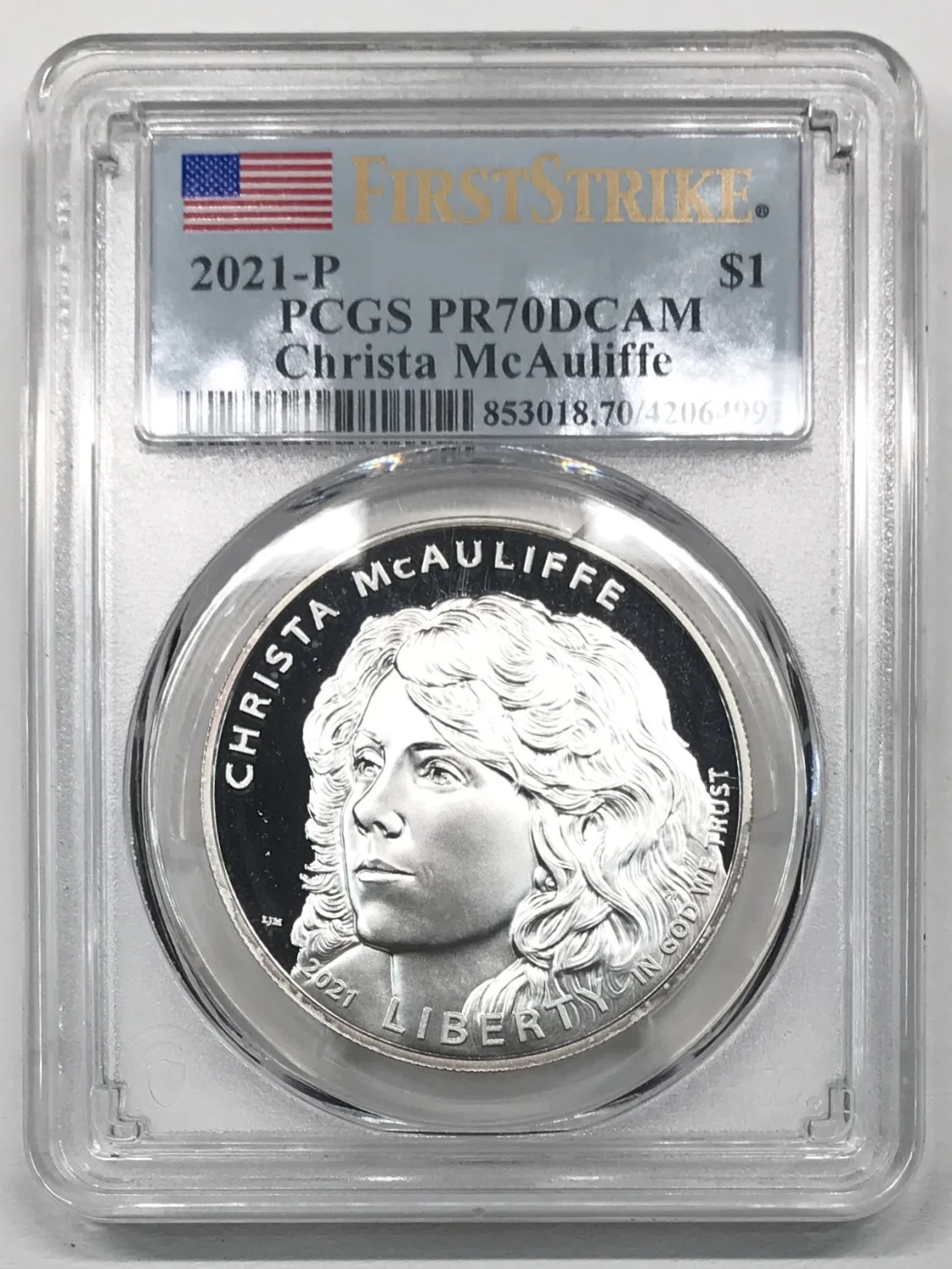 2021 P Christa McAuliffe Silver Dollar PCGS PR-70 DCAM First Strike (spots)