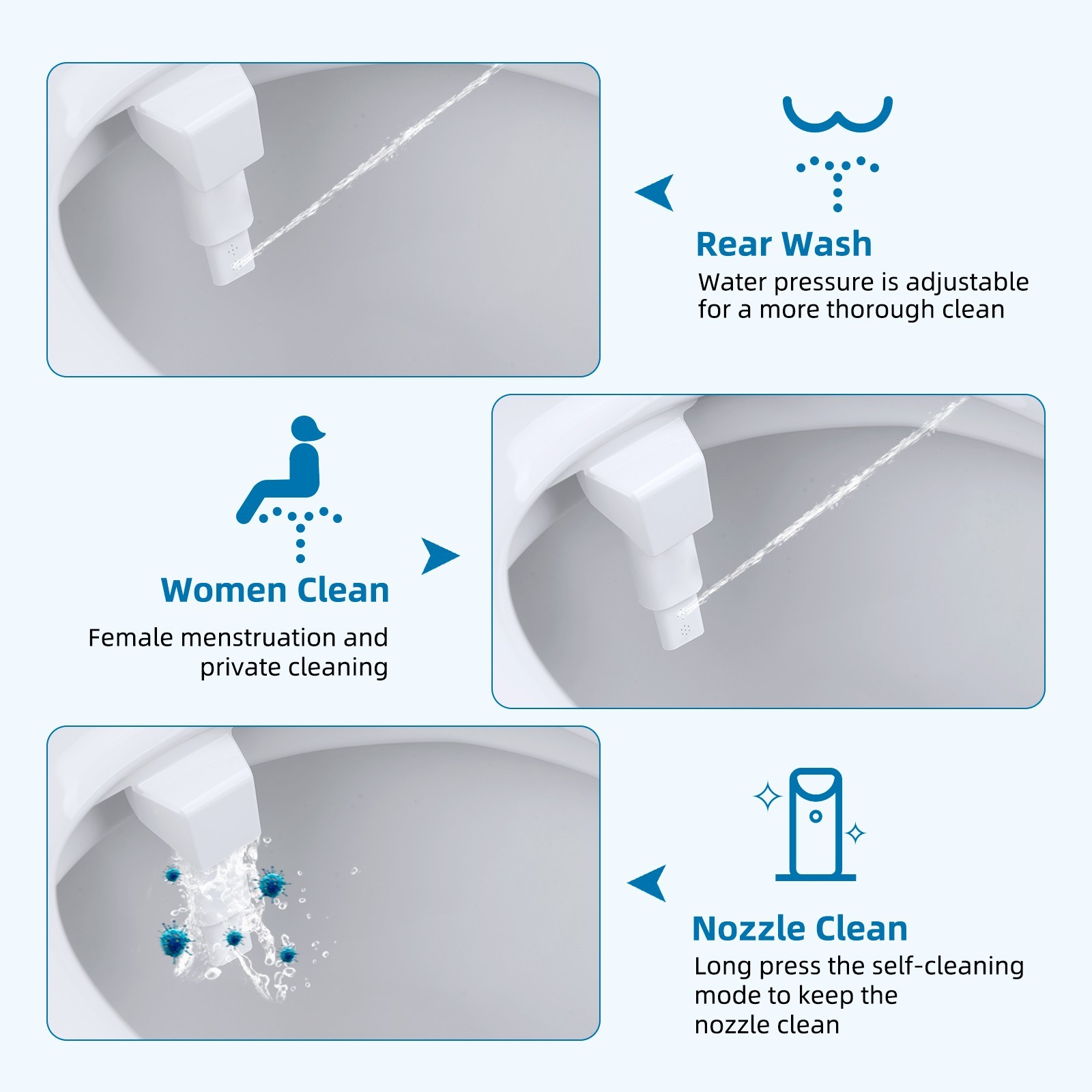 Hibbent Bidet Attachment for Toilet Dual Nozzle Adjustable Pressure Non-Electric