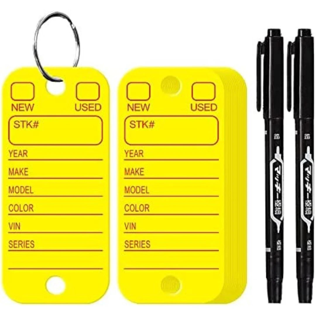 Poly Key Tags Plastic Key Tags w/ 200 Rings & 2 Markers Car Dealer 200 Pieces (f