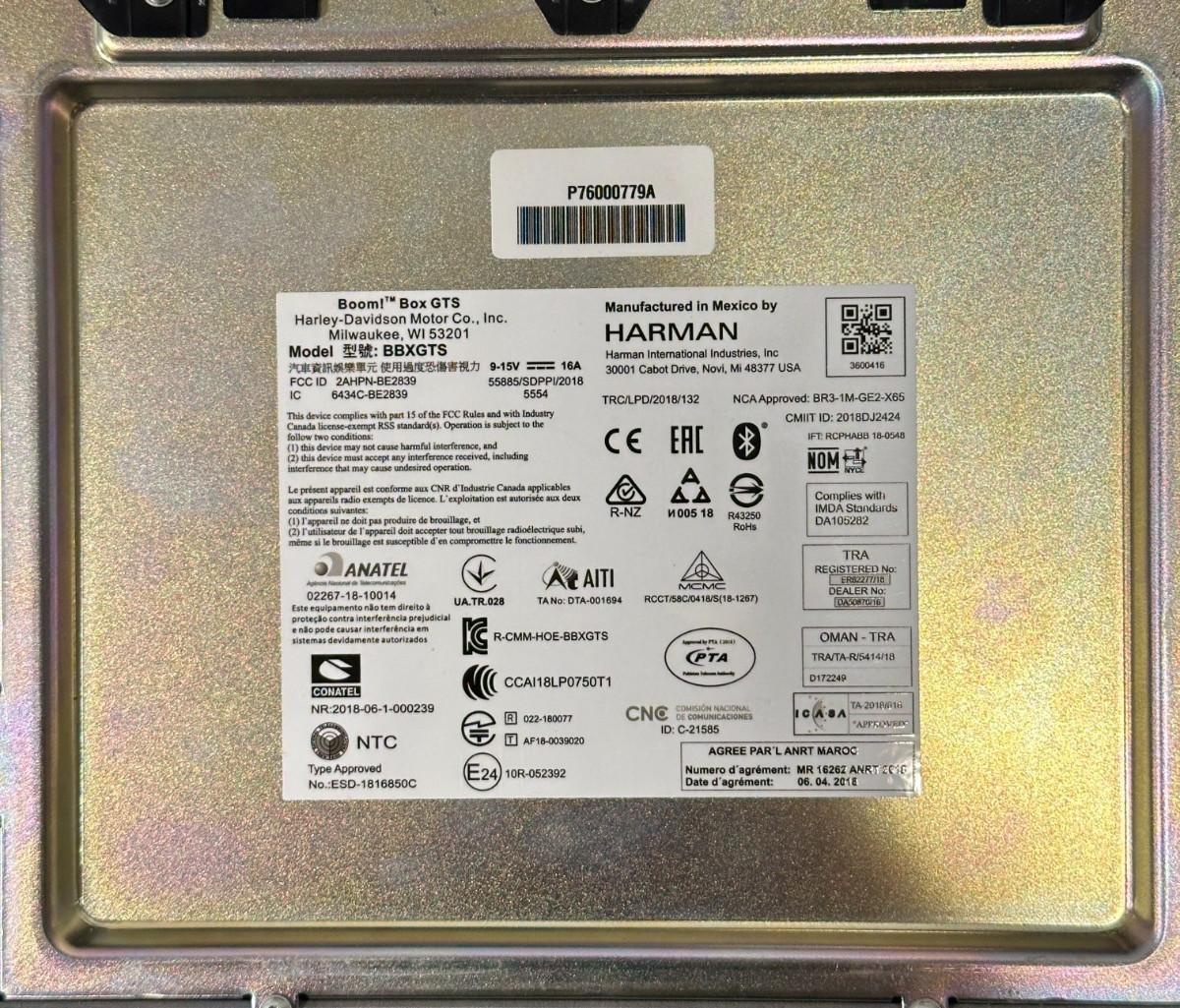 Harley Davidson 6.5 GTS Touchscreen Bluetooth BOOM Radio Infotainment - 76000779