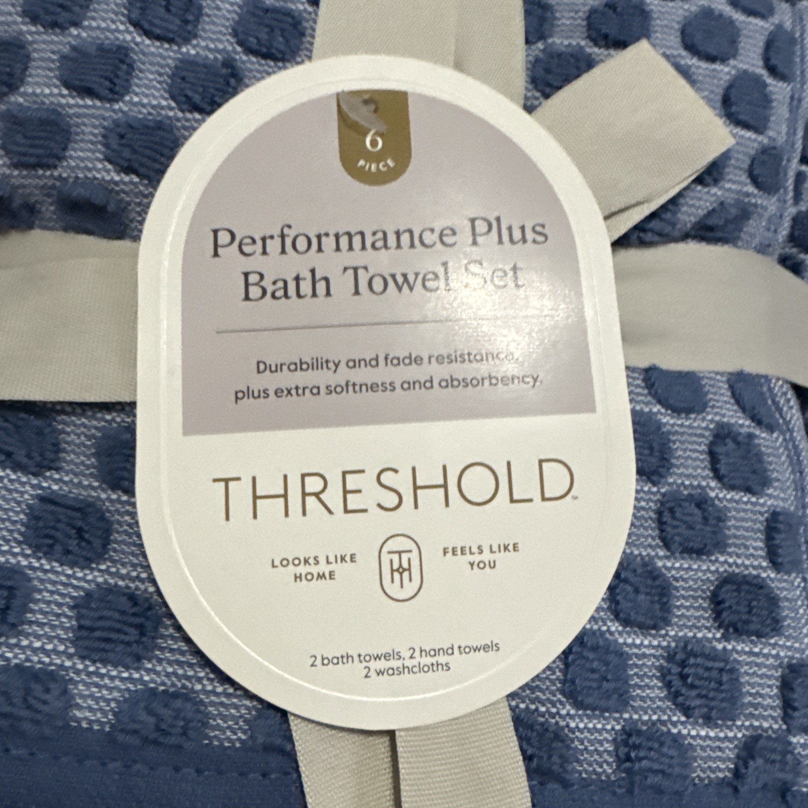 Threshold Bath Towel Set-6 Piece New With Tags - blue- wash, hand, bath towels
