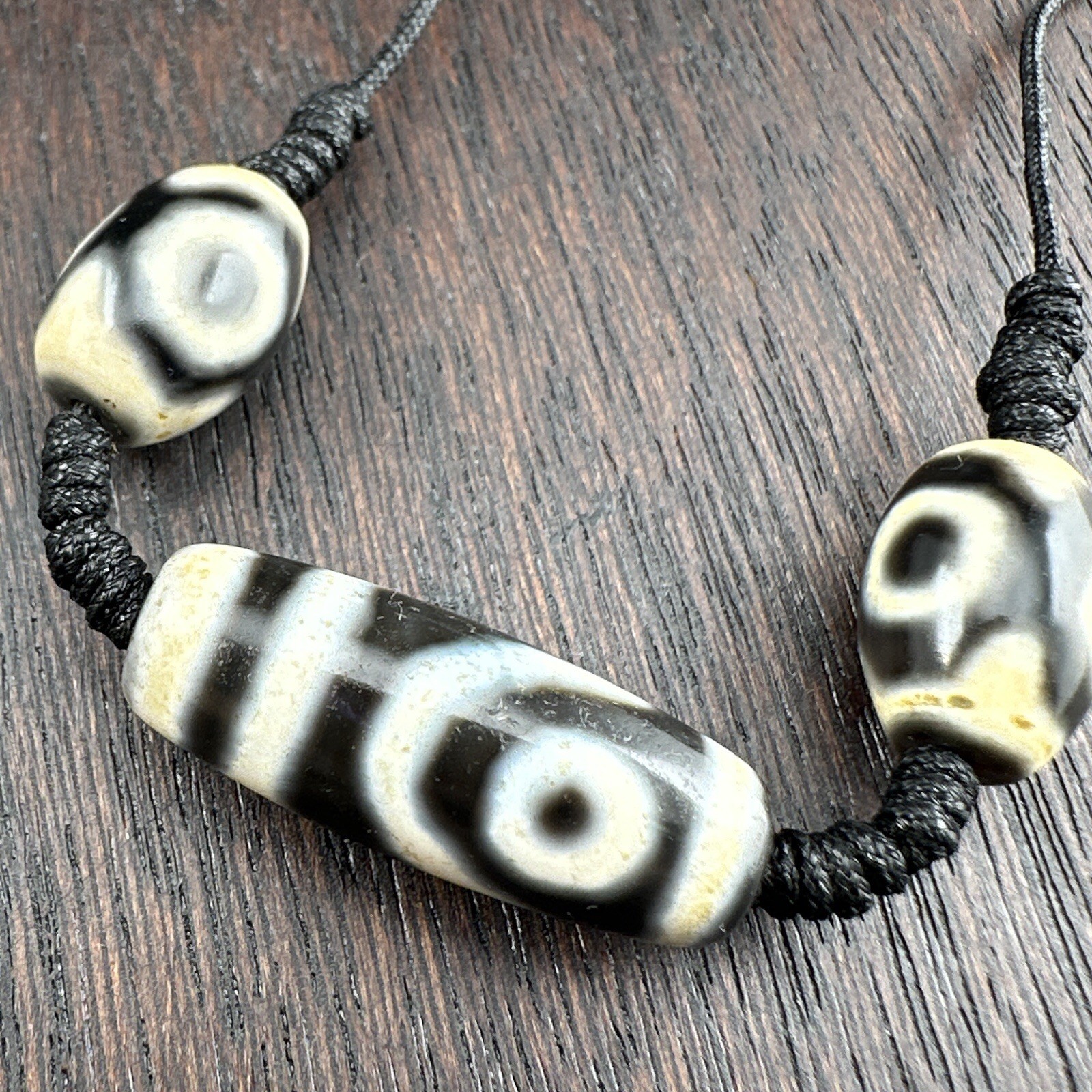 Indo Tibetan Agate 2 Eyes in Square Agate Stone Dzi Beads Amulet