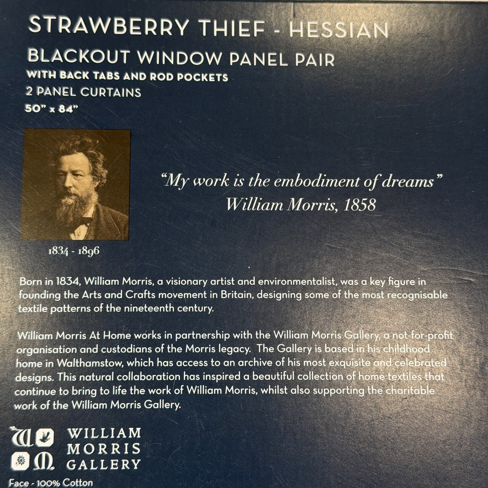 William Morris Strawberry Thief Hessian Blackout Curtain Panel Pair 50"x84” NEW