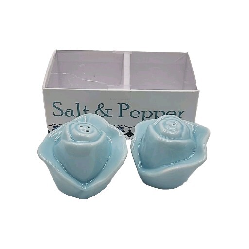 Blue Roses Ceramic Flowers Salt And Pepper Shakers NEW Cordon Bleu Inc