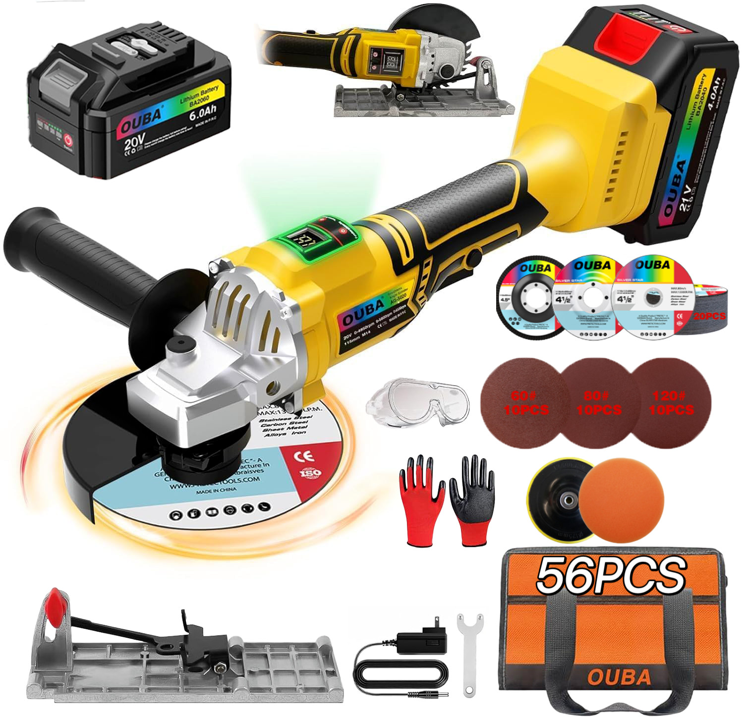 Cordless Angle Grinder Kit 20V Dewalt Compatible 4-1/2" to 5" w/ Battery&Stand