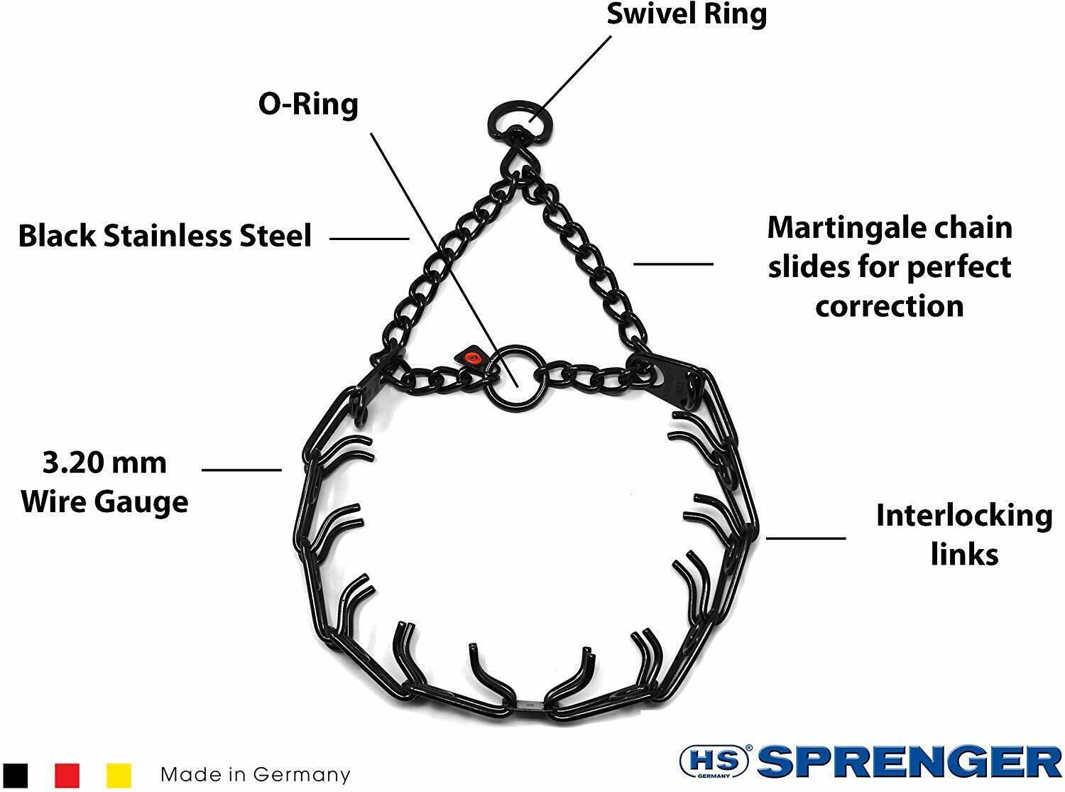 Herm Sprenger Black Stainless Steel Prong Dog Training Collar With Swivel