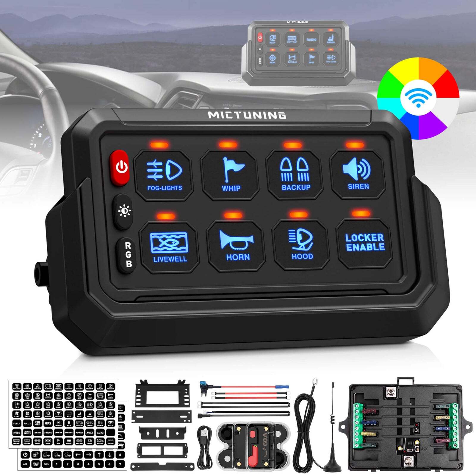 MICTUNING P1s 8Gang Switch Panel,Wireless Cordless,Auxiliary Circuit Control Box