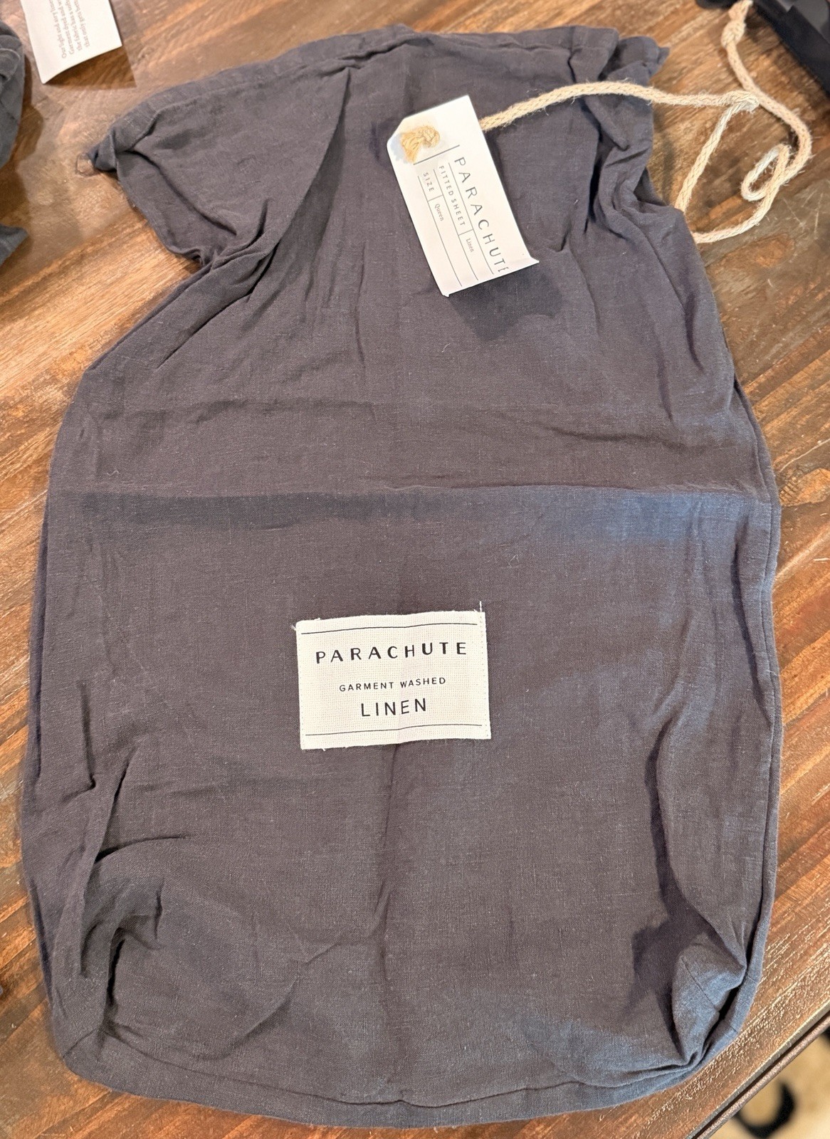 NWT Parachute Home Garment Washed Linen Bags Large Drawstring Coal Gray Storage