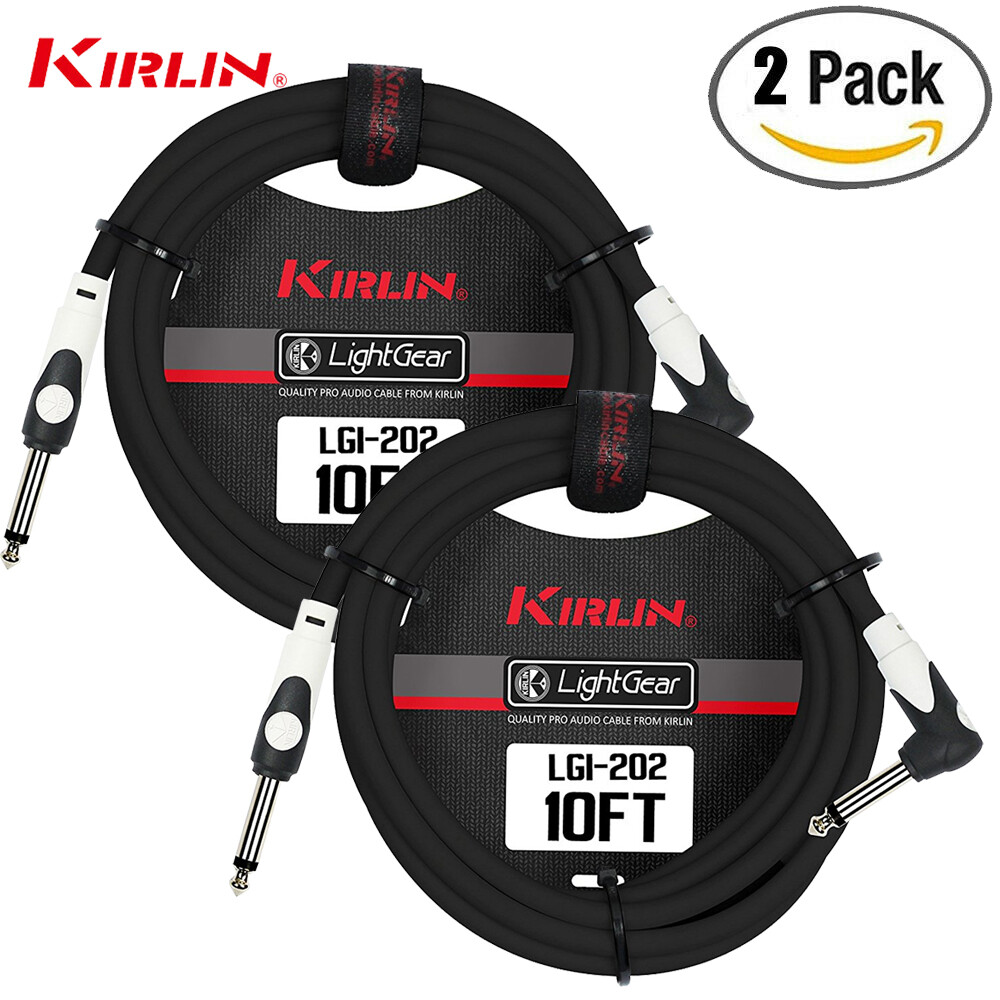 2-PACK Kirlin LGI-202 10FT 1/4" Straight - Right Angle Guitar Instrument Cable