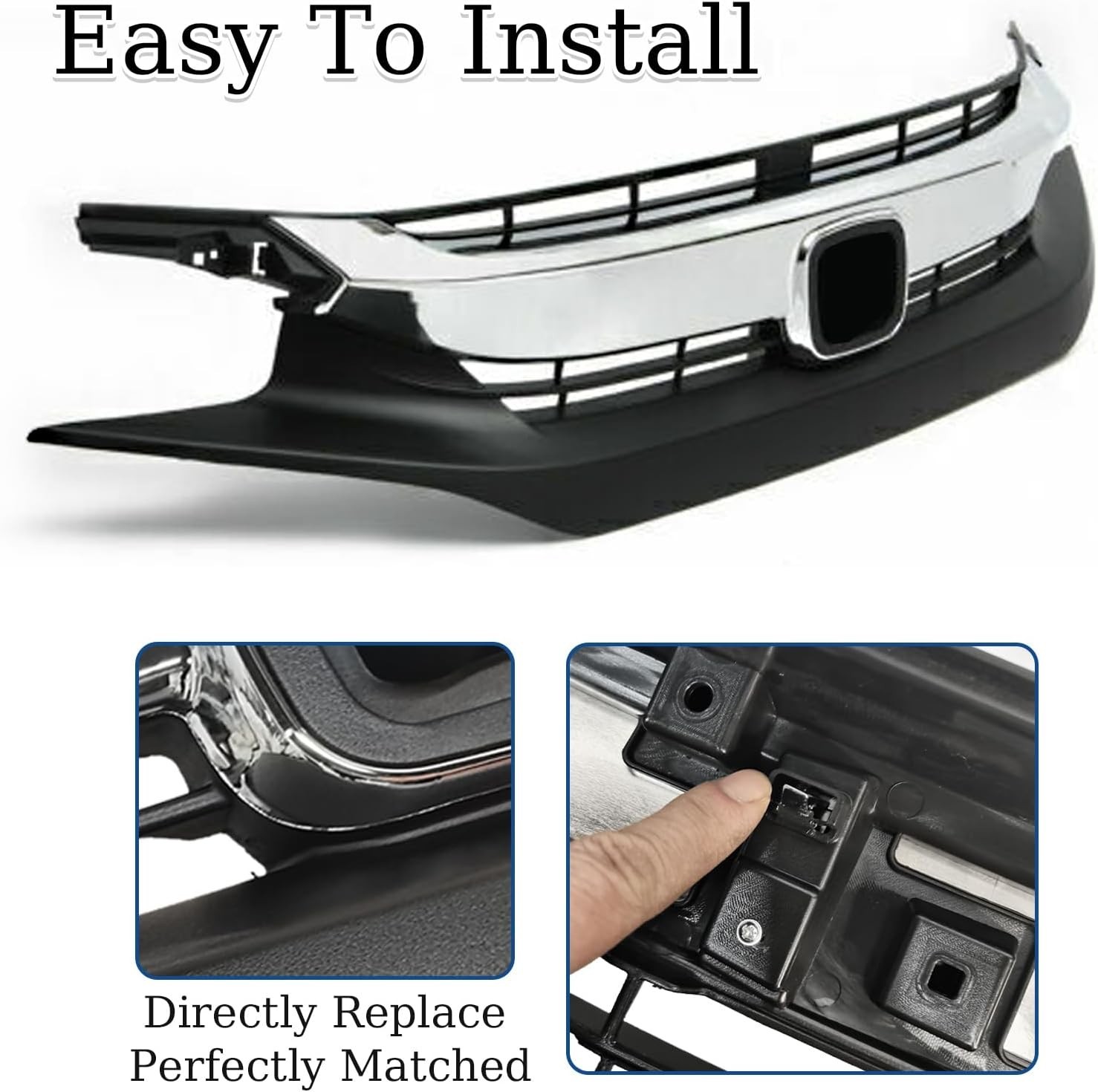 Front Bumper Grille Upper Grill With Chrome Headlight Eyelid Molding Trim Fit...