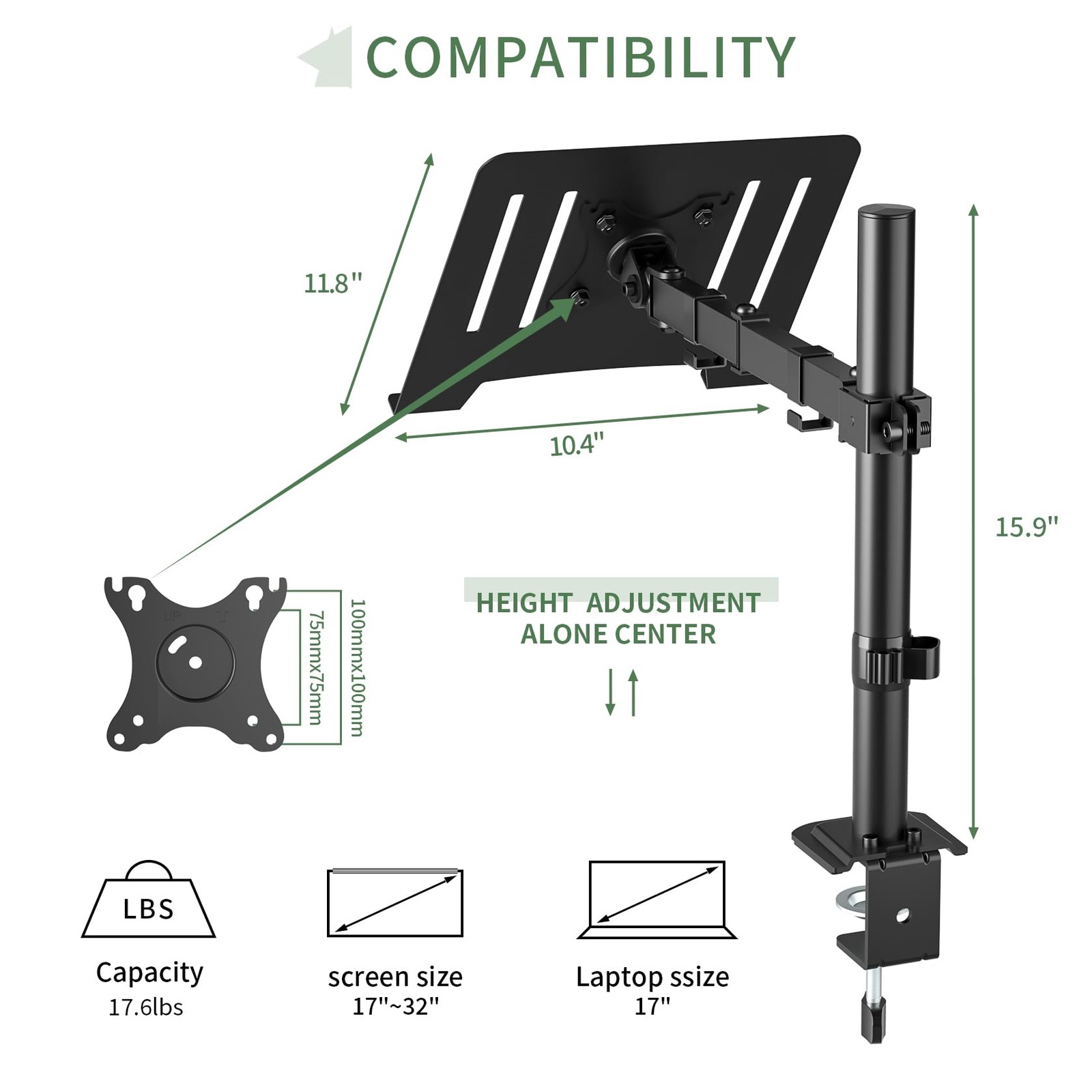 UPGRAVITY Laptop Desk Mount, Single Laptop Stand Arm with Vented Tray for 17 ...