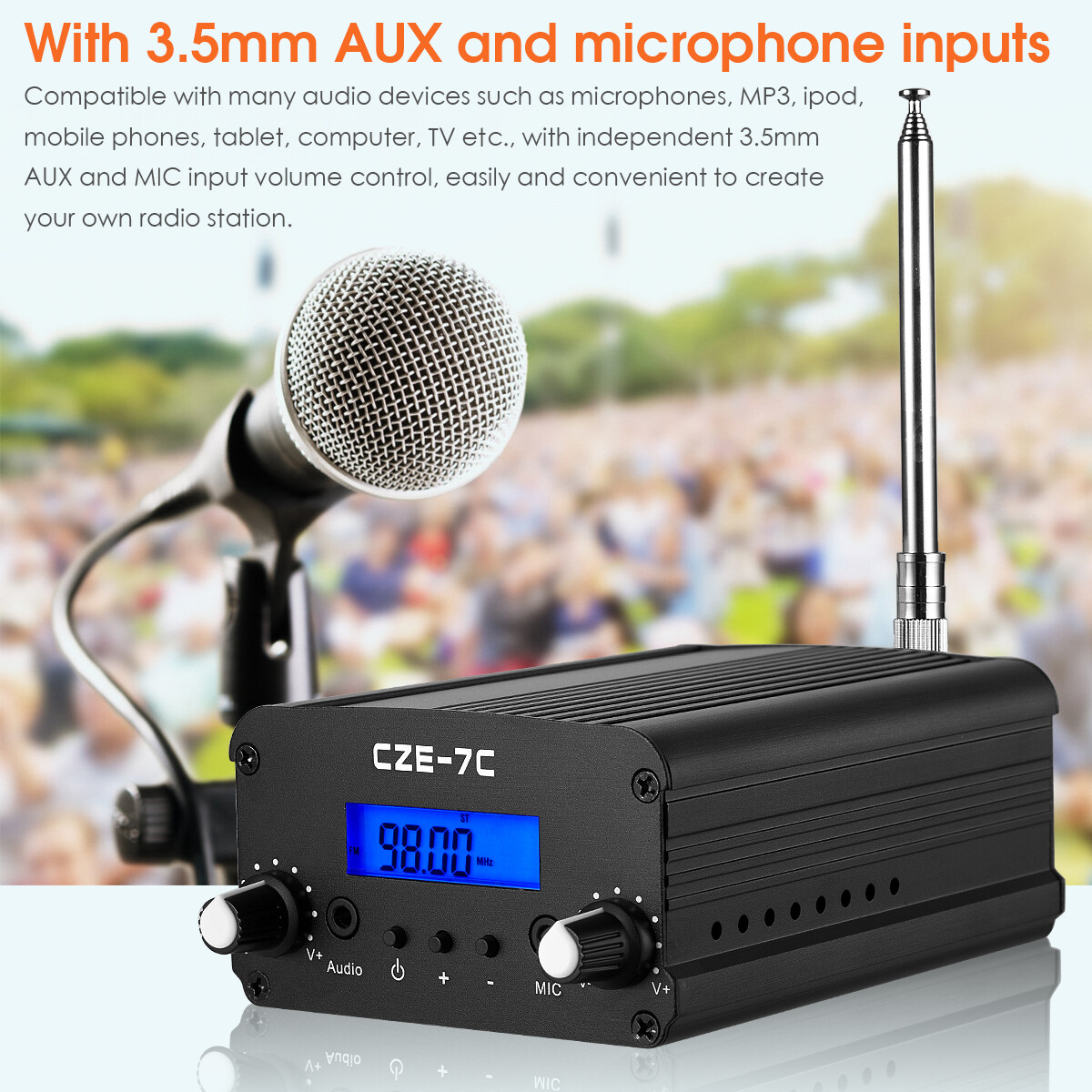 7W Wireless FM Transmitter for Church Long Range Stereo Broadcast Station Radio