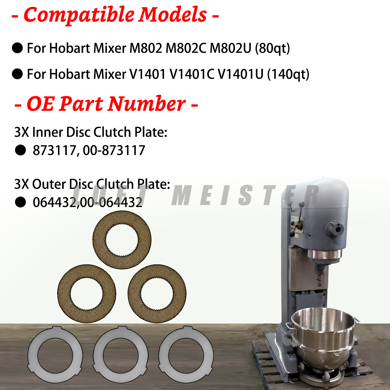 6X Inner & Outer Clutch Disc Kit Fit Hobart Mixer M802 & V1401 873117 064432