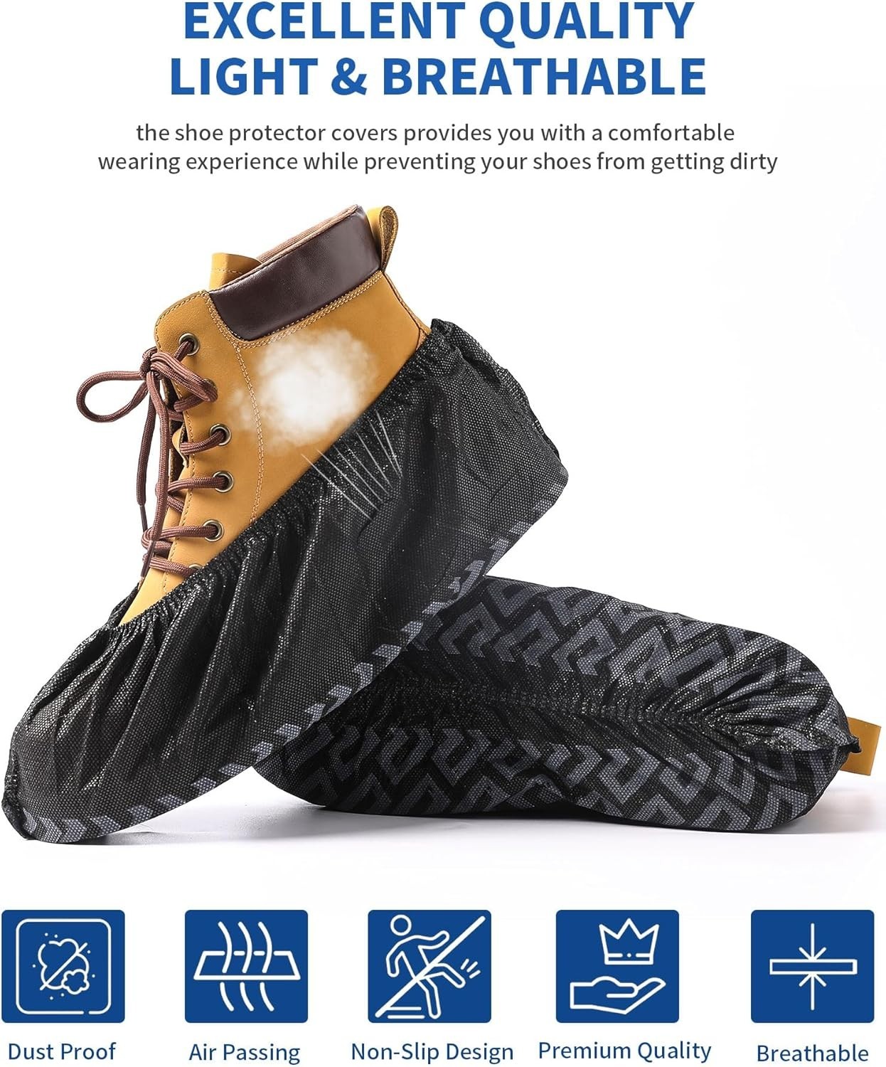 X-Large 50 Pack Shoe Covers Disposable Non-Slip Black Non-Woven Fabric Boot