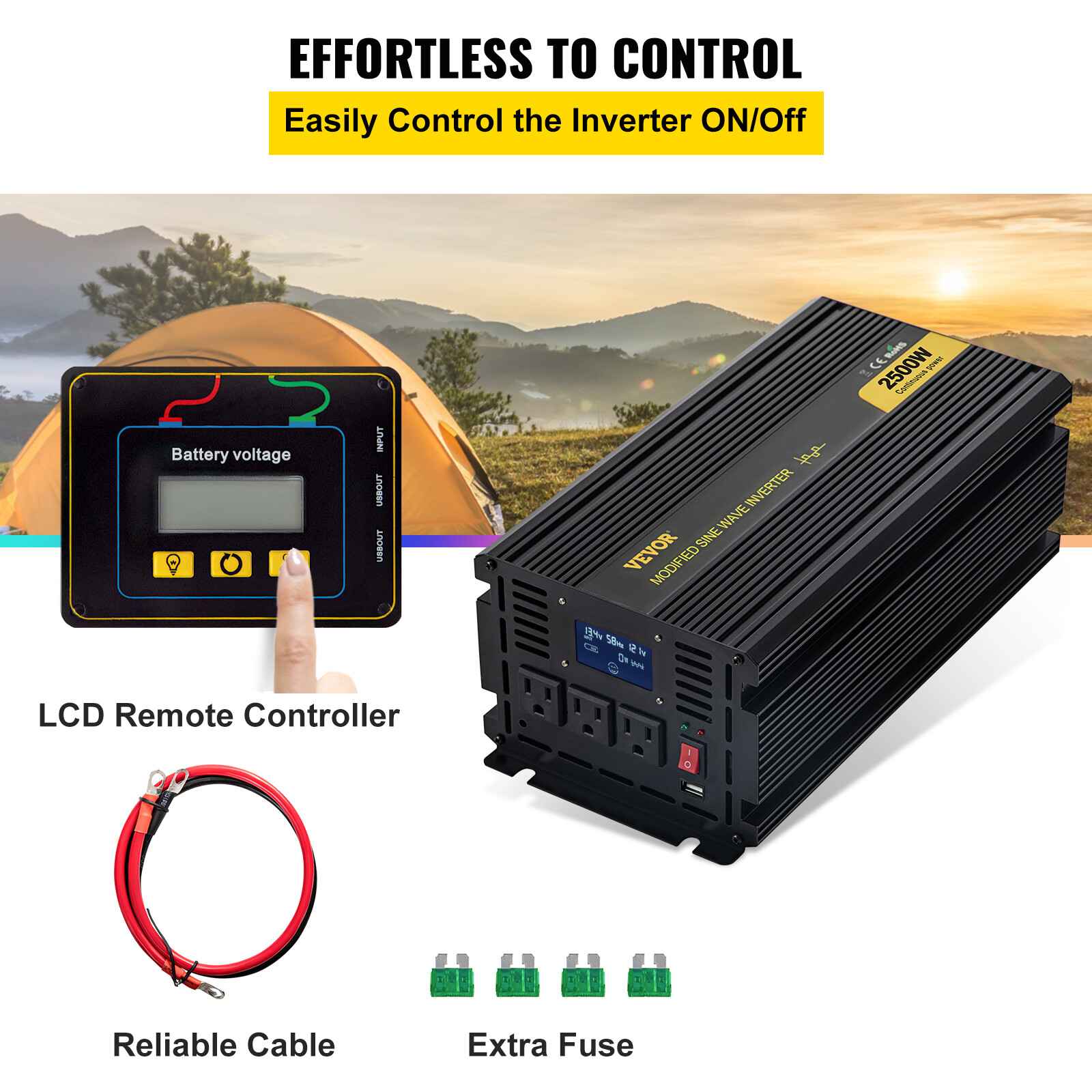 VEVOR 2500W DC 12V To AC120V Car Power Inverter Modified Sine Wave Converter LCD
