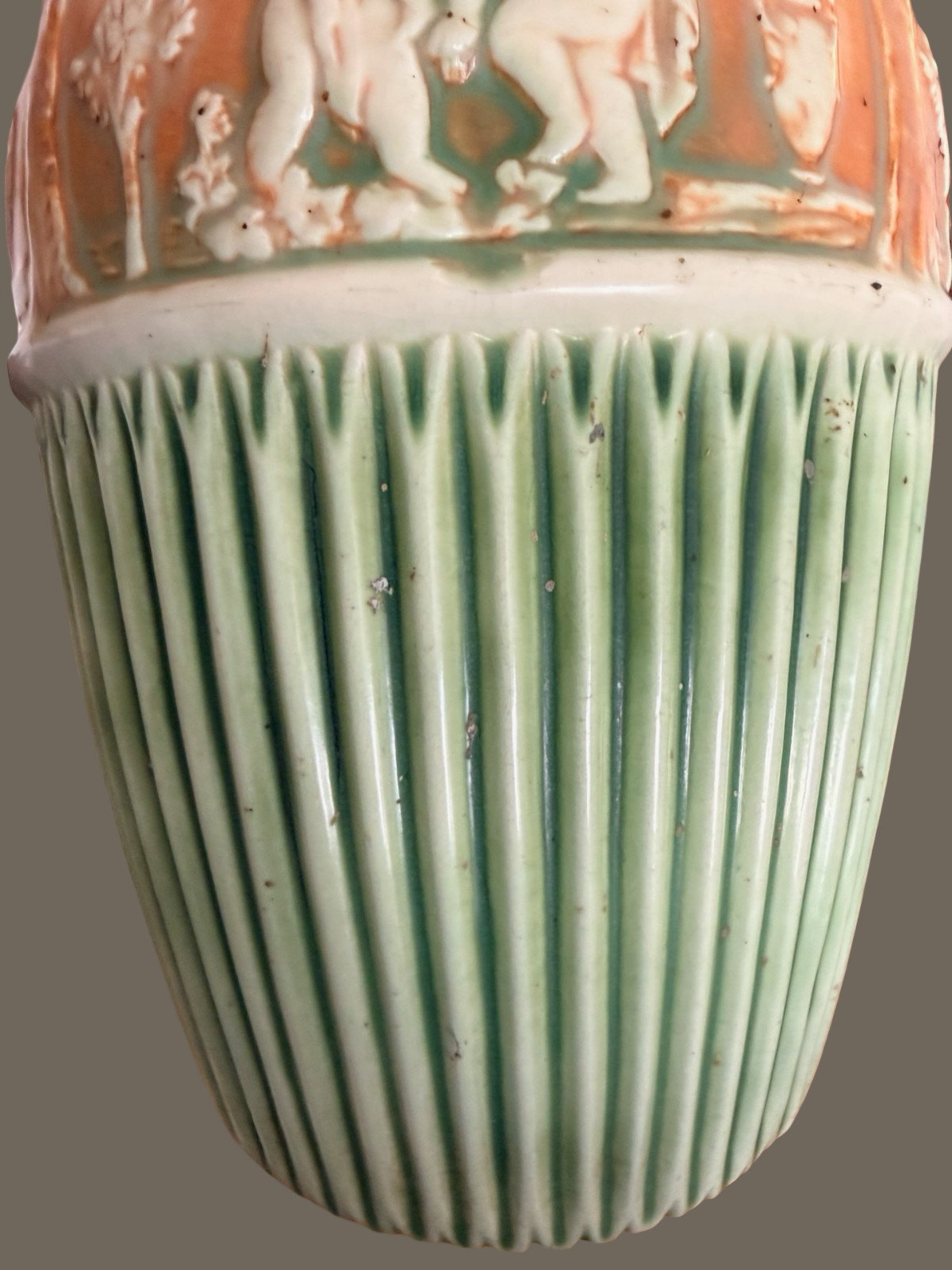 Large Antique Roseville Donatello Tall Vase Cherub Art Pottery Green 1916