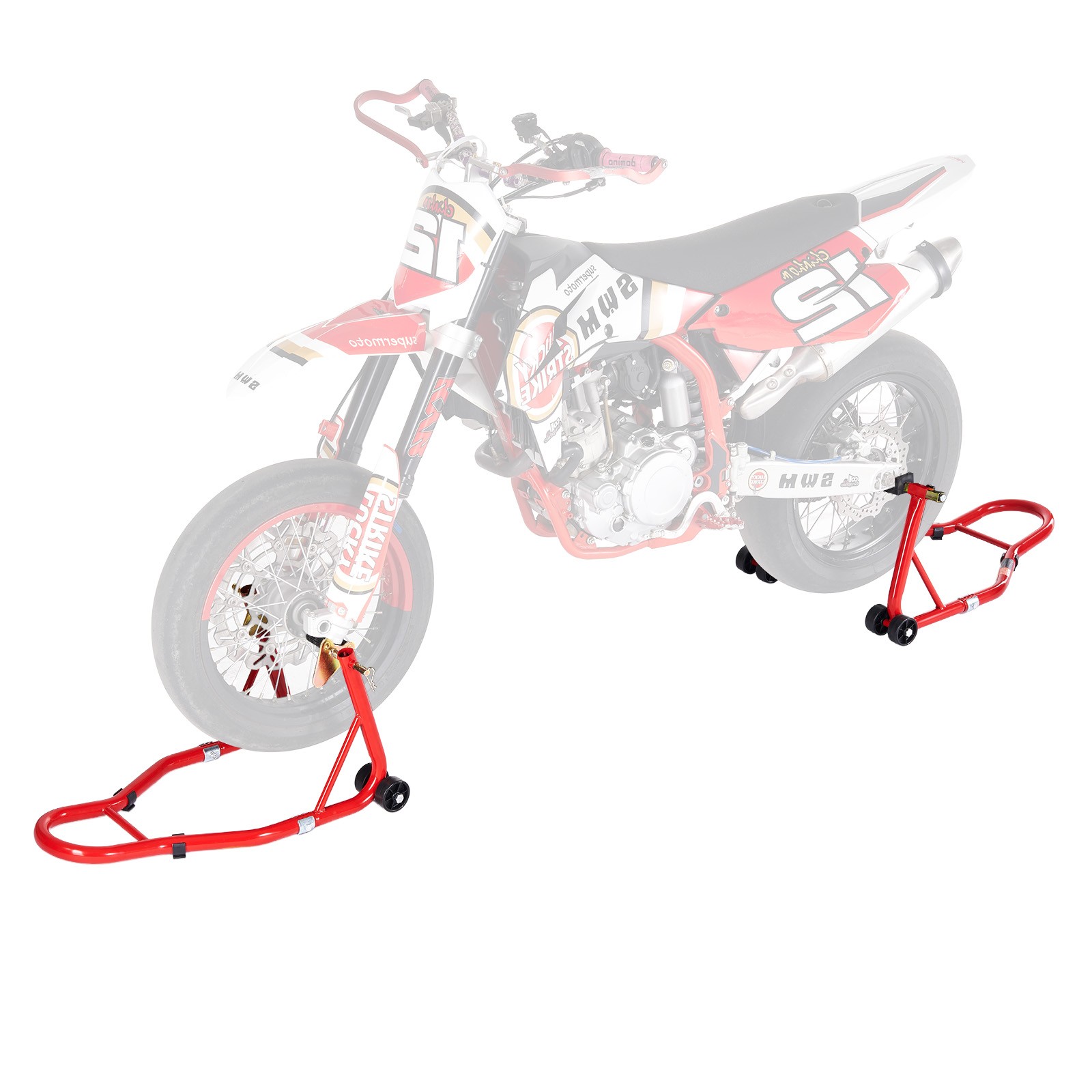 Motorcycle Front & Rear Stand Lift 850 lbs Spoolift Paddock Swingarm Arm Red