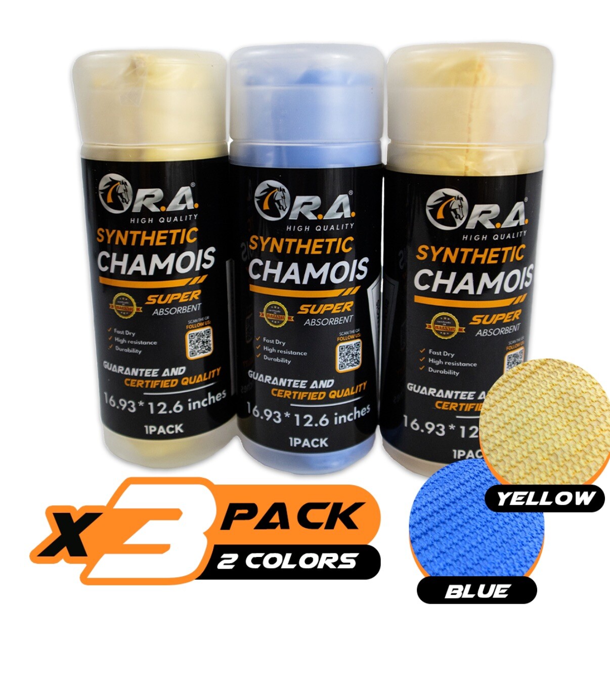 3-Pack PVA Synthetic REUSABLE Cleaning Chamois Cloth for Car Home Garden 17”x13"