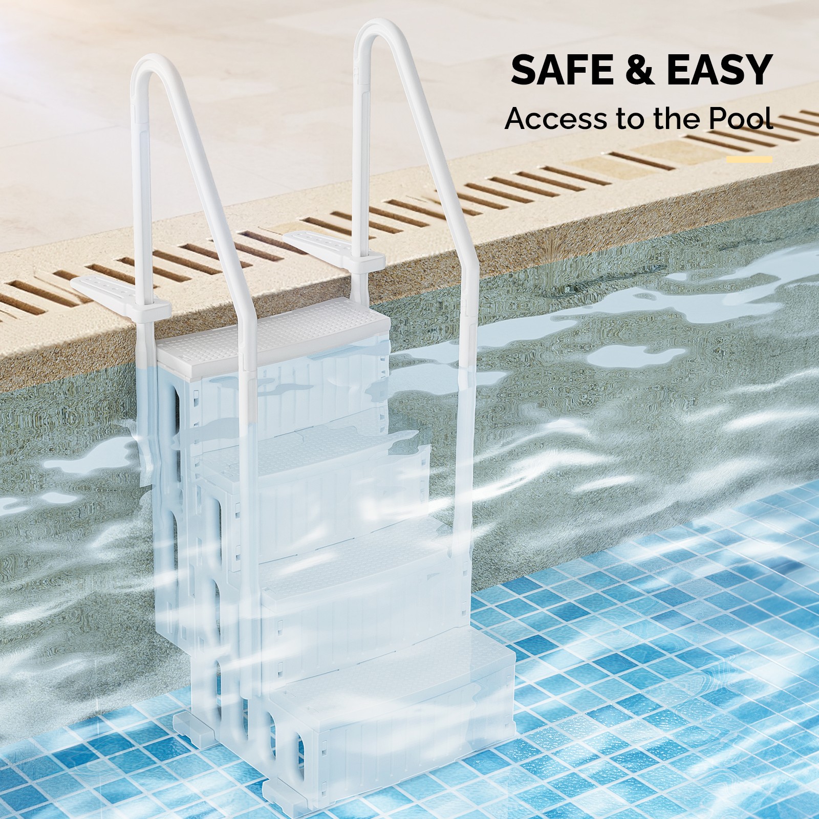 4 Steps Swimming Pool Ladder, Heavy Duty Step for Indoor Outdoor Garden Pool
