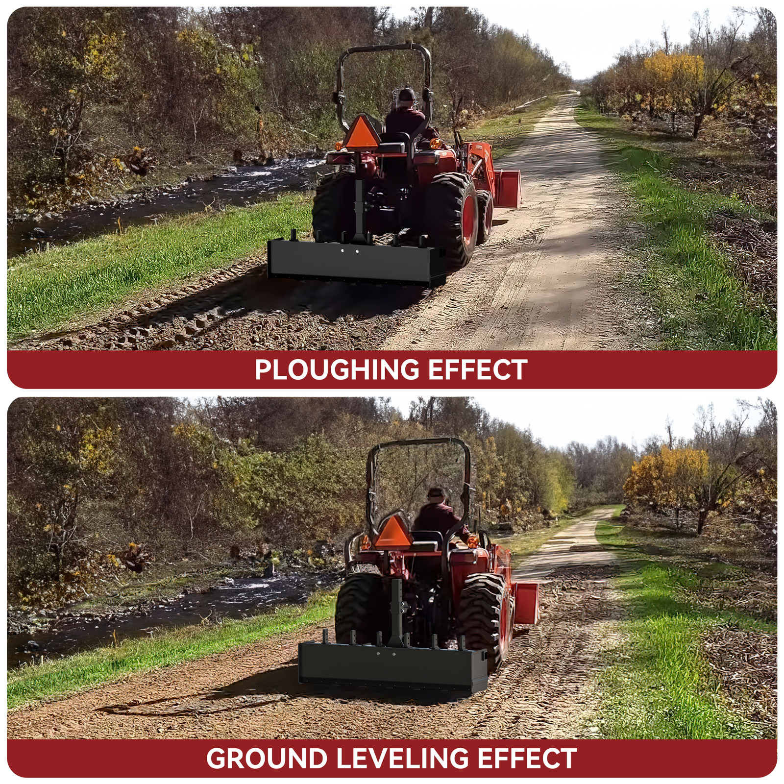 Heavy Duty Box Blade Attachment for Tractor W/ 6 Scarifier Shanks - 55" Width