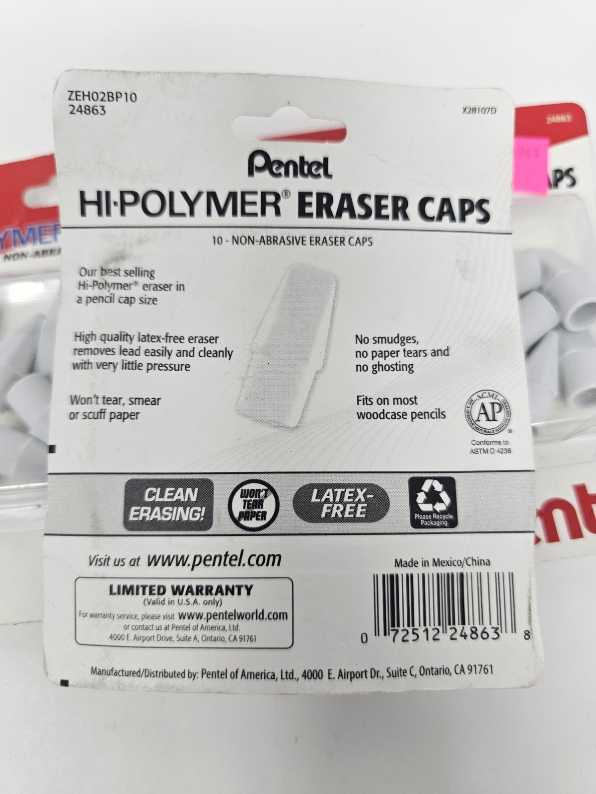 Pentel Hi-Polymer White Cap Erasers 30 Total - Lot Of 3 Packs Latex Free