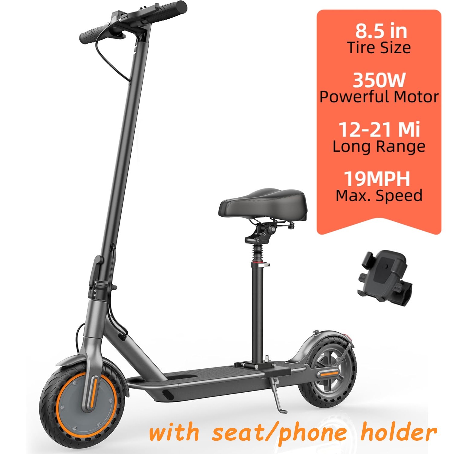 350W Electric Scooter for Adults 19MPH 21Miles Foldable w/APP, phone holder