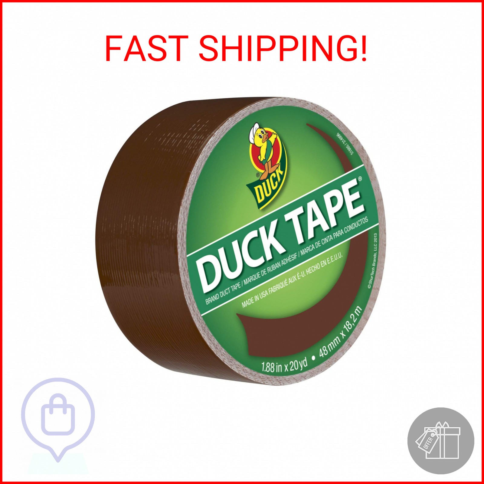 Duck Brand 1304965 Color Duct Tape, Single Roll, Brown, 60 Foot