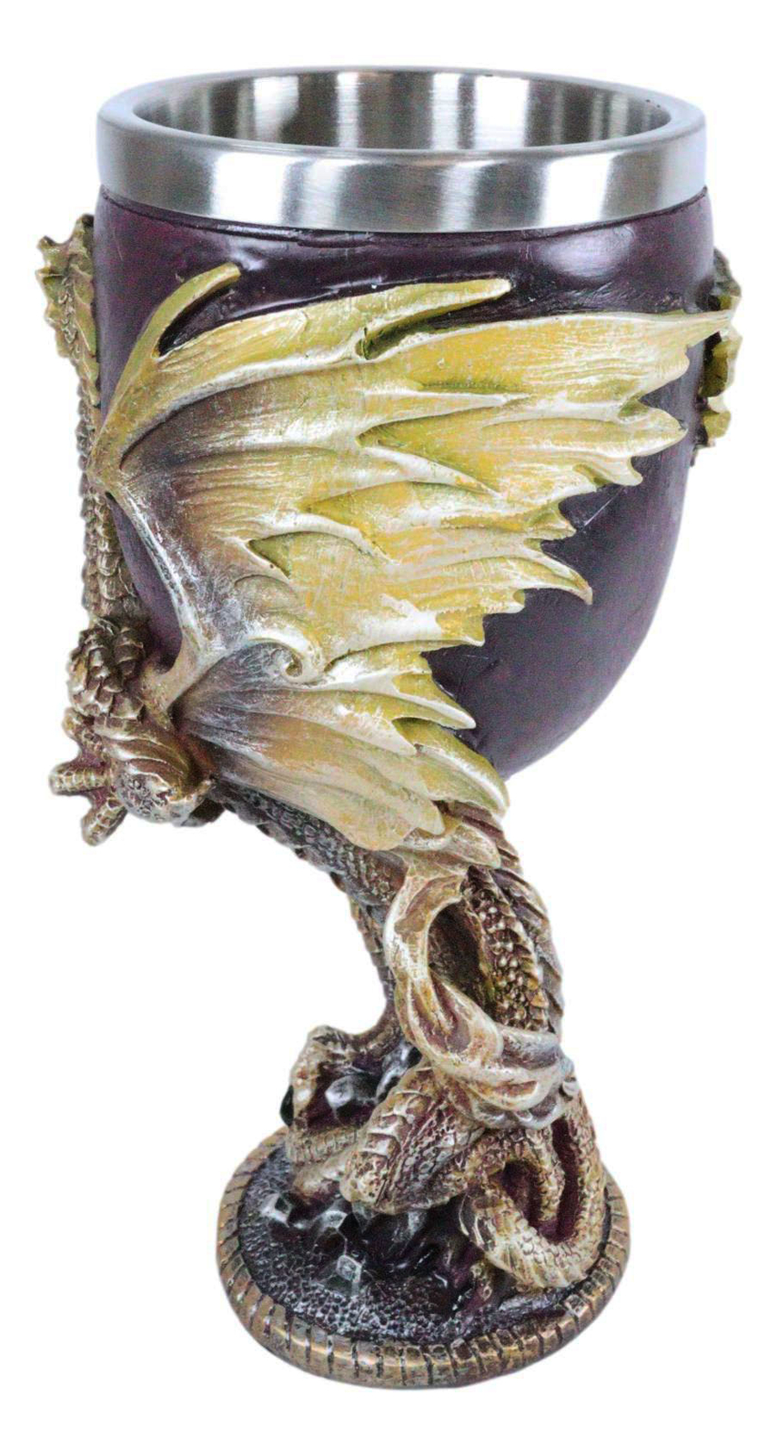 Ebros Maroon And Gold Medieval Dragon Wyvern Holding Egg Wine Goblet Chalice 5oz