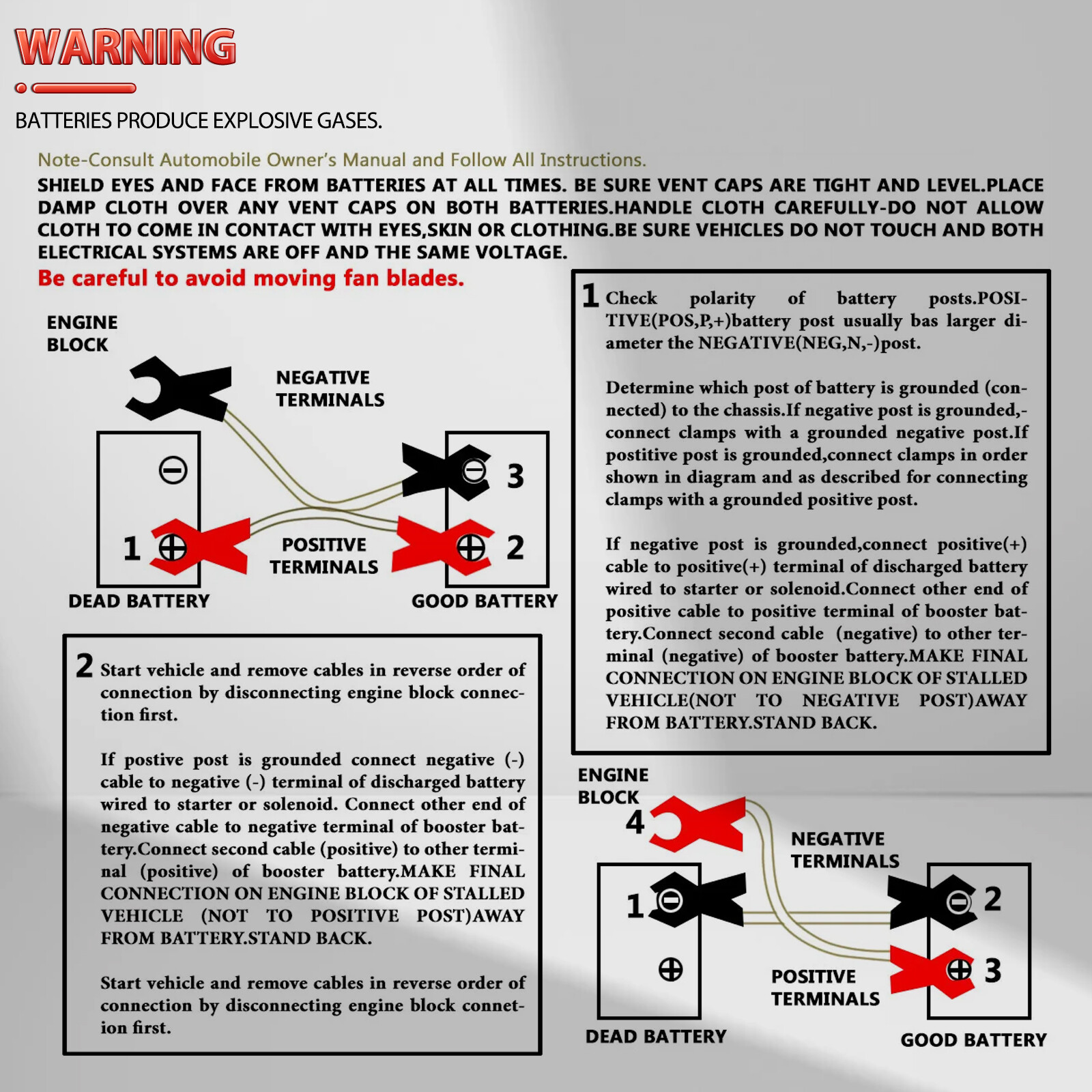 HEAVY DUTY BATTERY BOOSTER CABLE CAR EMERGENCY JUMPER 4 GAUGE 20 FT JUMP STARTER