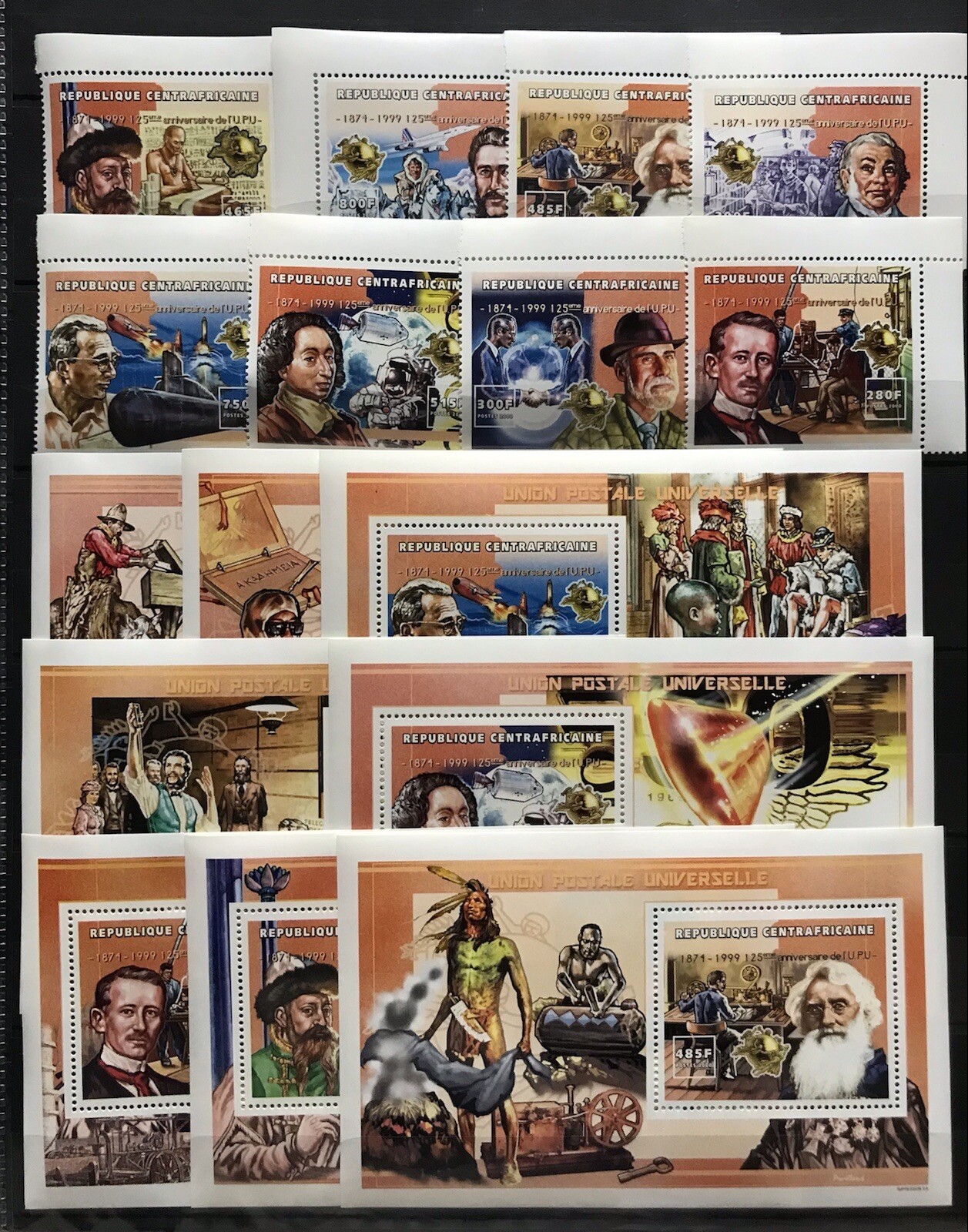 Universal Postal Union - History of Post - 8 stamps / 8 Bl. of CAR MNH** Z11